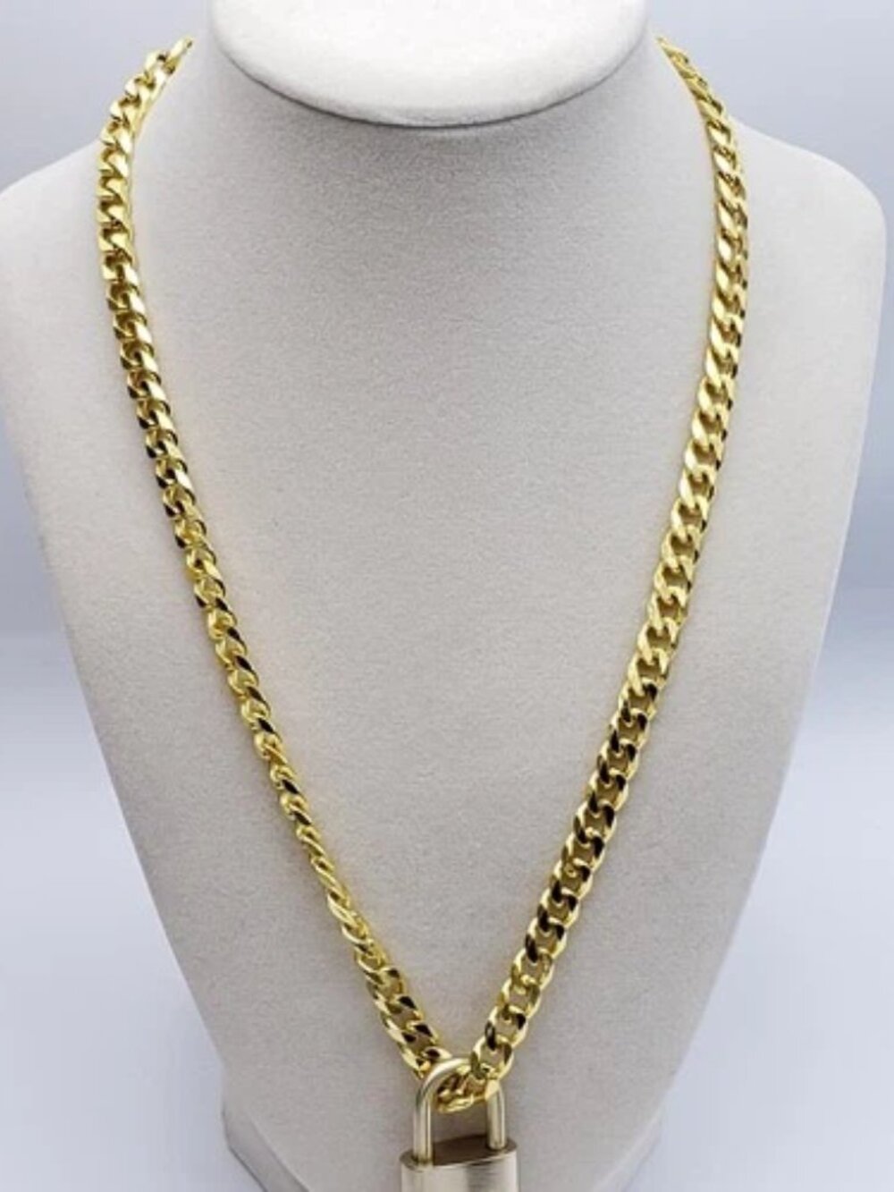 Stainless Steel Gold-Plated Necklace with Authentic Louis Vuitton Padlock - Picture 7 of 11